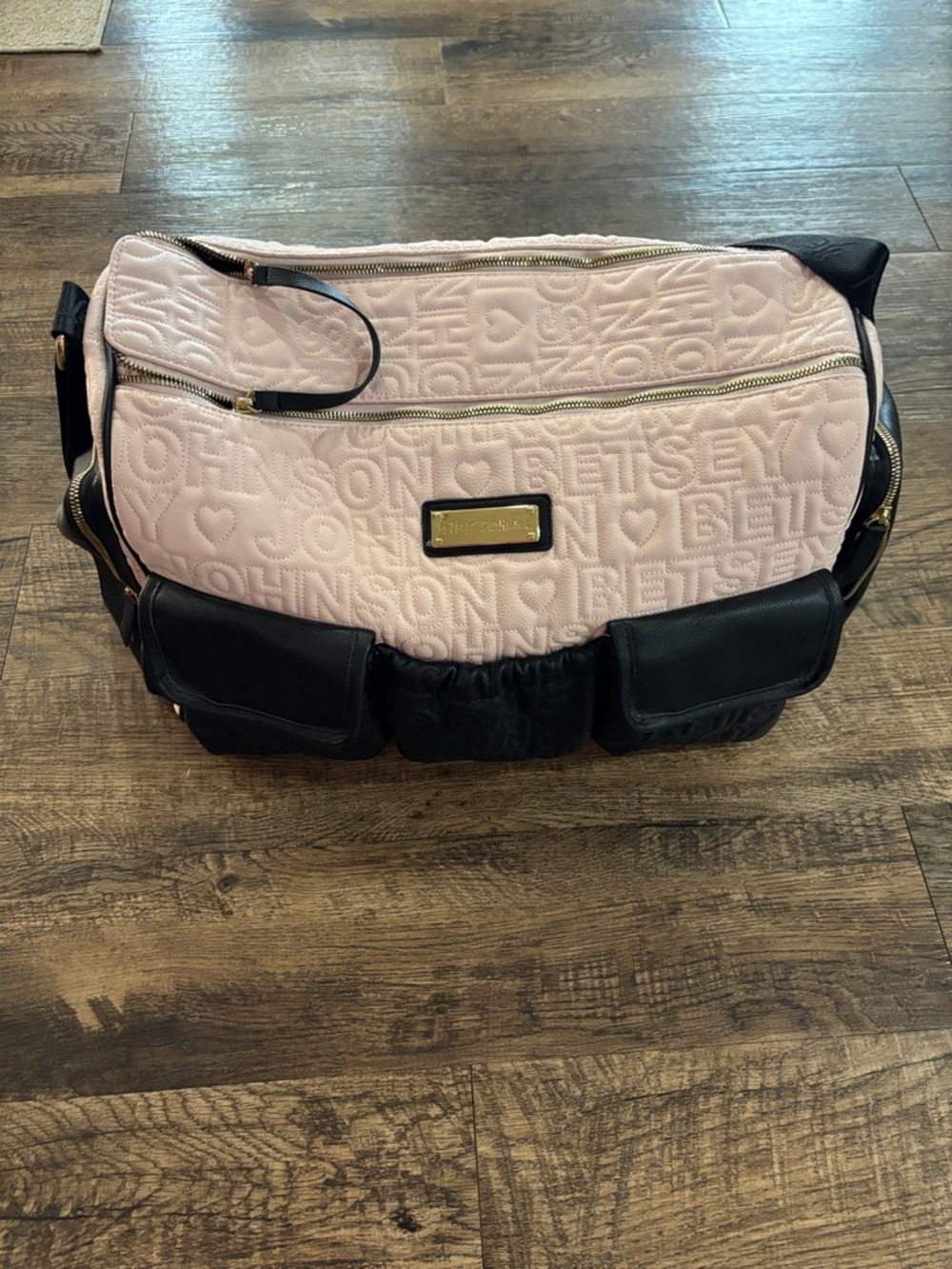 Betsey Johnson Pink Quilted and Black Accent Baby Bag